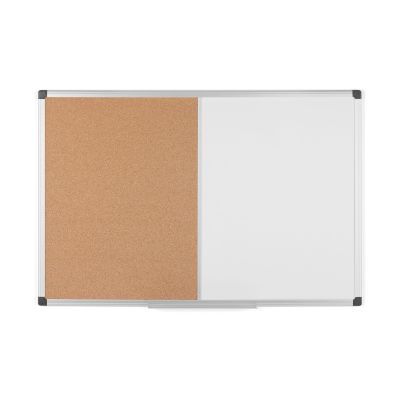 Kombitafel - 90 x 60 cm, Schreib- und Korktafel, braun/weiß, Alurahmen
