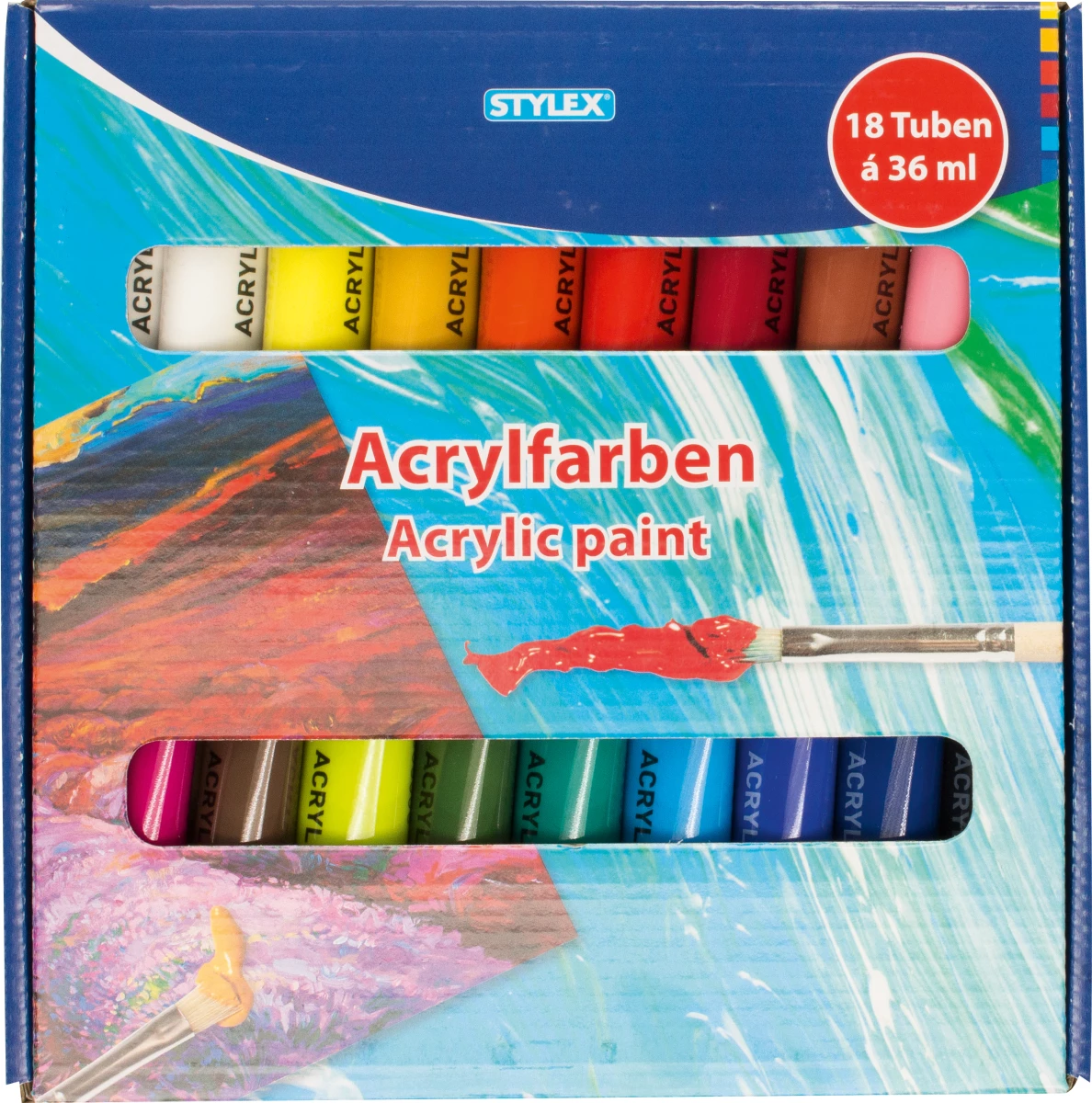 Acrylfarbe, 18er Schachtel, á 36 ml