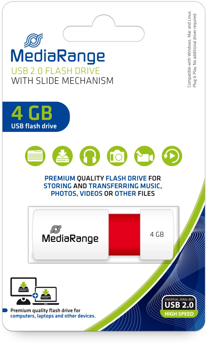 MediaRange USB-Speicherstick rot 4GB | mit Schiebemechanismus