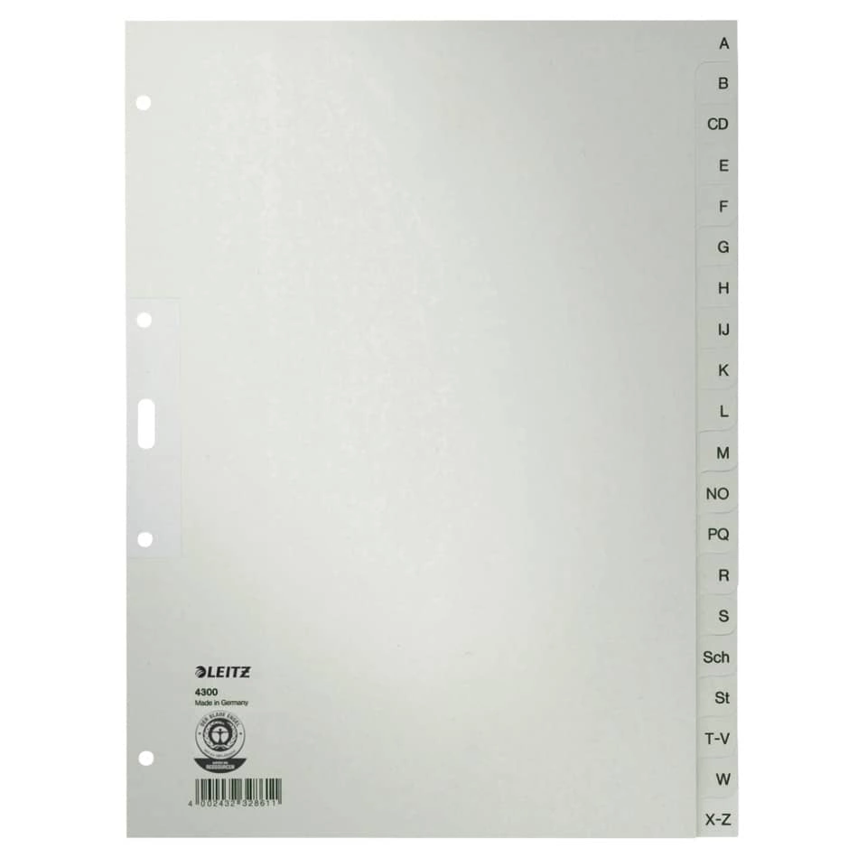 4300 Register - A - Z, Papier, A4, 30 cm hoch, 20 Blatt, grau