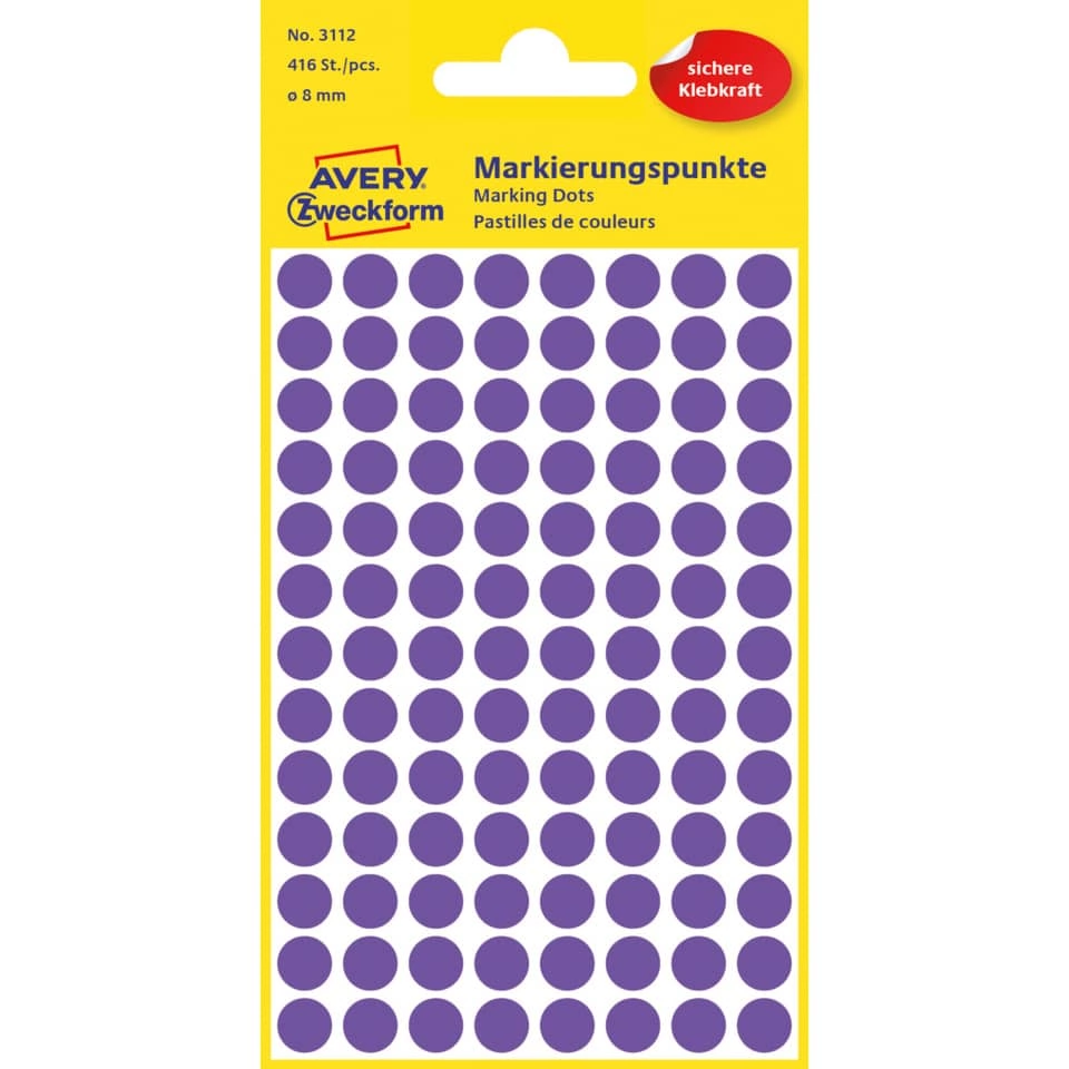 3112 Markierungspunkte - Ø 8 mm, 4 Blatt/416 Etiketten, violett