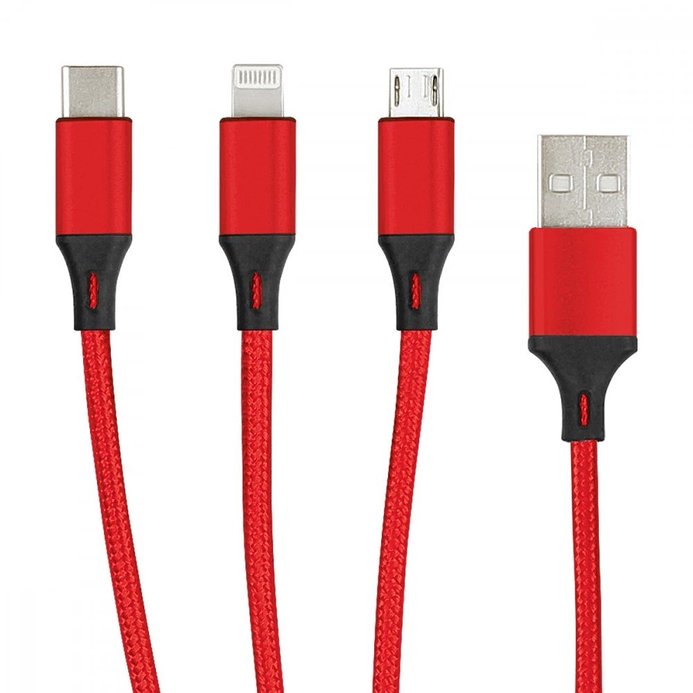 Essential Ladekabel TypC/8-PIN/Micro USB 1.2M rot