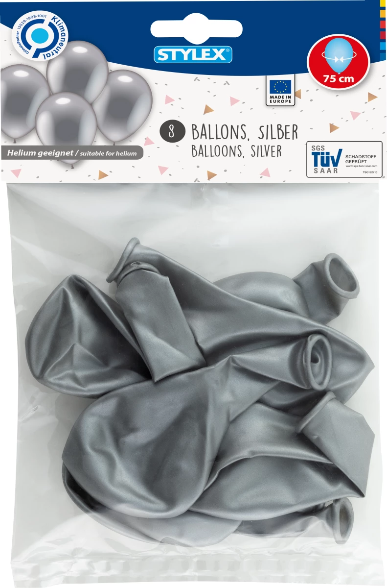 Luftballons silber, 8er Beutel